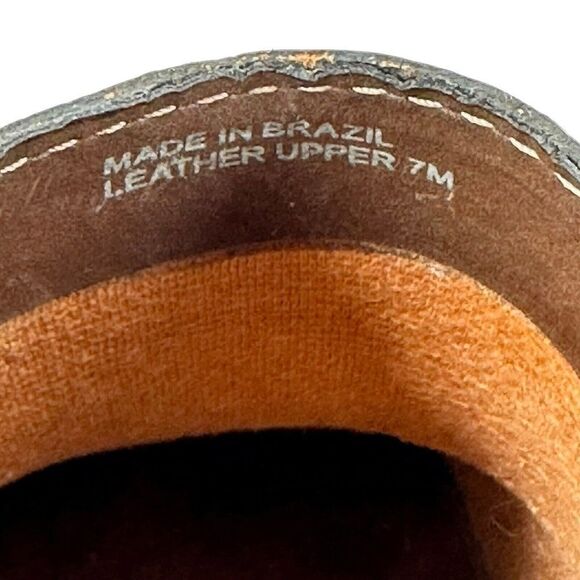 MIA Wooden Clogs Mules Y2K Brown Distressed Leather Womens US Size 7 Chunky Heel - Picture 9 of 14